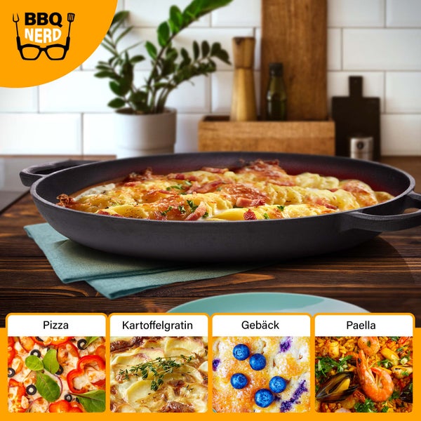 BBQ Nerd Paellapfanne aus Gusseisen Ø 36 cm (6 Personen) | Antihaftpfanne mit Flachboden für traditionelle spanische Paella | Gusspfanne für Grill Feuerstelle Herd einschl. Induktion