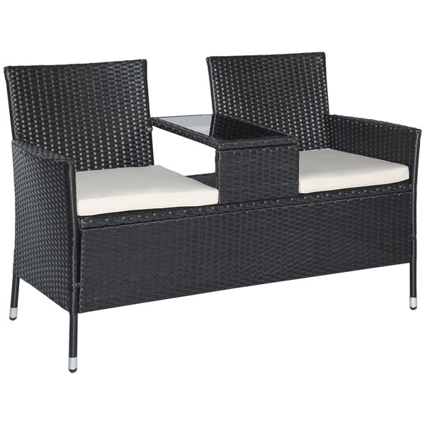 Outsunny Polyrattan Gartenbank, Gartensofa, 2-Sitzer, B133 x T63 x H84cm, Stahl, Schwarz