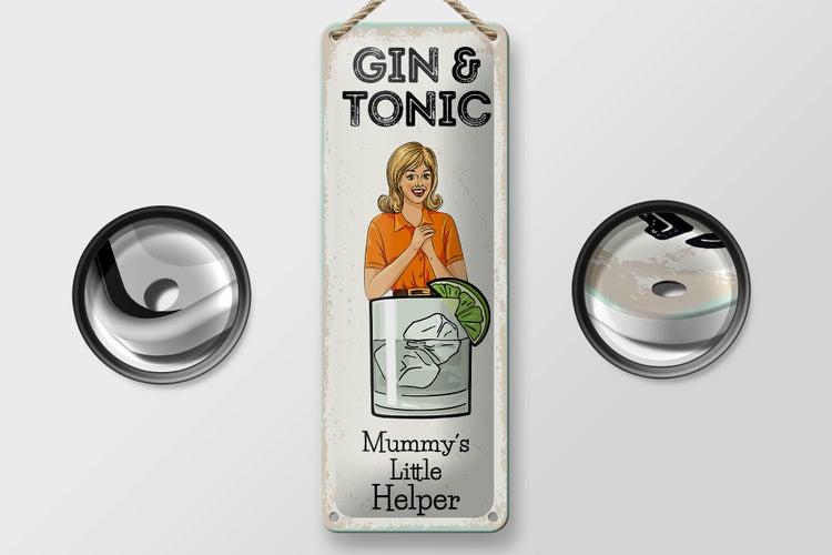 Blechschild Spruch Mummy´s little Helper Gin & Tonic 10x27cm