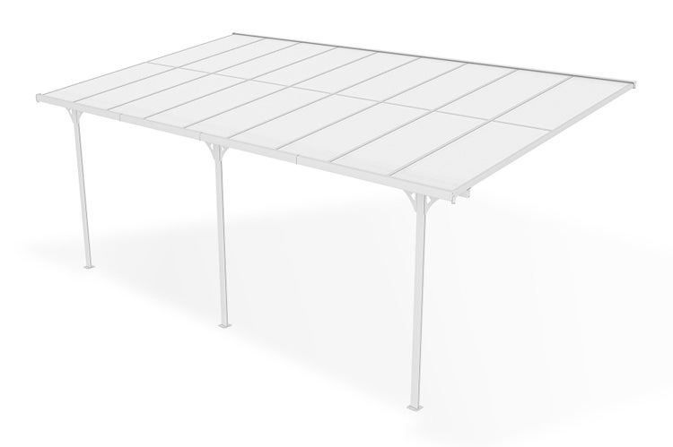 Terrassenüberdachung garten alu Weiß KLEO - Höhe verstellbar 556x300x225/270 cm - mit Polycarbonat Dach Weiß halbtransparent 6mm Auch Pergola/Carport