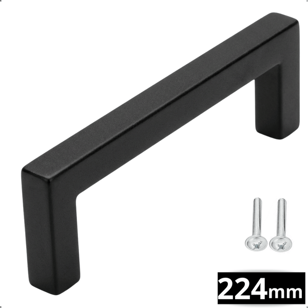 Schwarzer Möbelgriff aus Metall, 224 Millimeter, inklusive Schrauben