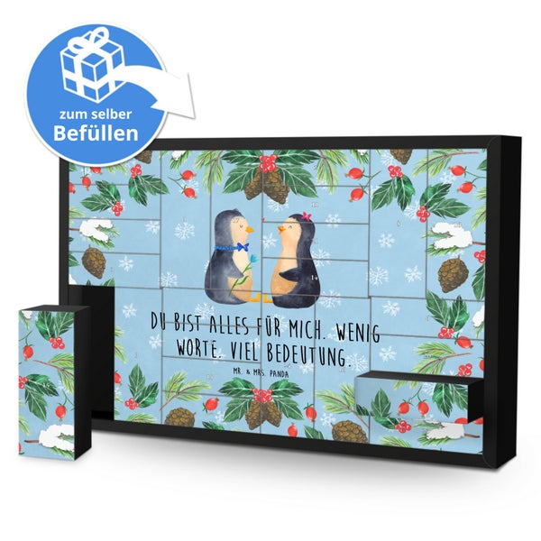 Mr. & Mrs. Panda Befüllbarer Adventskalender Pinguin Pärchen - Blau Pastell