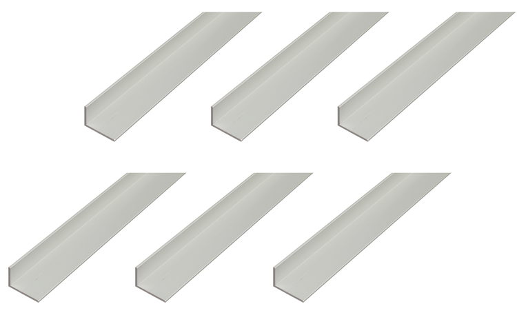 Sechs Aluminium Winkelprofile in L-Form für vielseitige Anwendungen im Heimwerkerbereich.