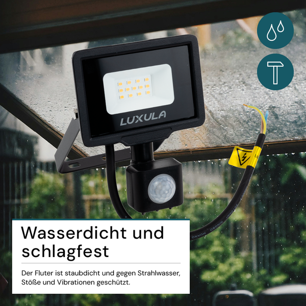 LUXULA LED Außenstrahler mit Bewegungsmelder 10W Strahler 4000K Neutralweiß 1000lm Fluter Schwarz IP65