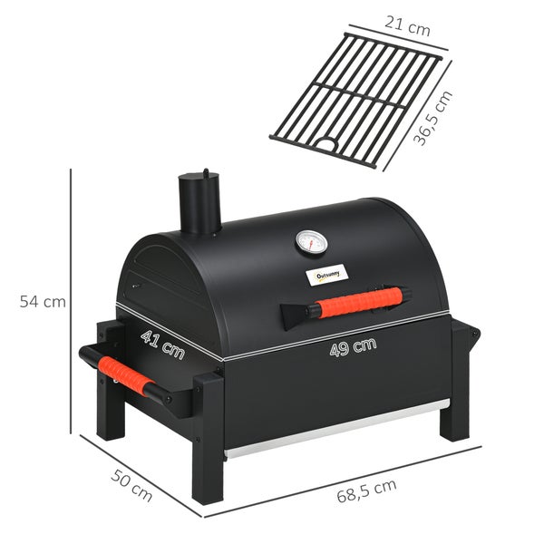 Outsunny Holzkohlgrill, Tischgrill mit Grillrost, Deckel für Picknick, Verzinkter Stahl, Schwarz, 68,5 x 50 x 54 cm