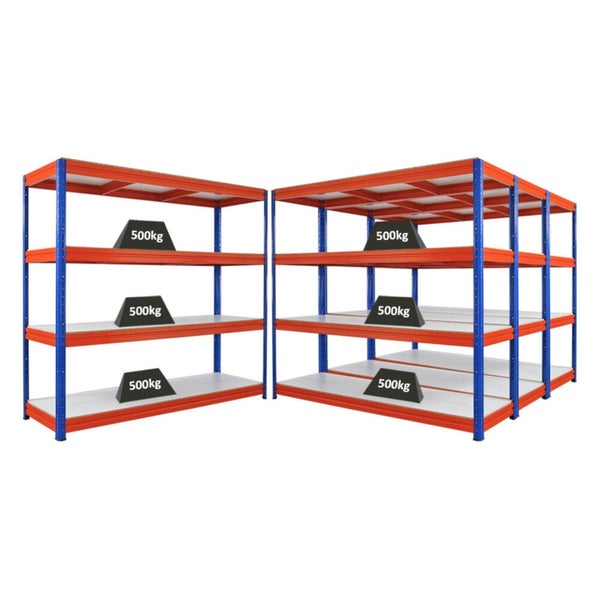 Zwei Metallregale mit je drei Ebenen und einer Traglast von 500 kg