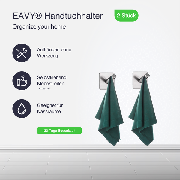 EAVY Handtuchhaken Edelstahl Silber Selbstklebend 2er pack