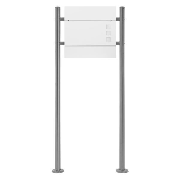 ECD Germany Standbriefkasten mit Zeitungsfach, Design Briefkasten mit Pfosten, Briefkastenanlage, Briefkastenständer Silber 120 cm, Postkasten Weiß 37x10,5x36,5 cm, Edelstahl / Stahl pulverbeschichtet