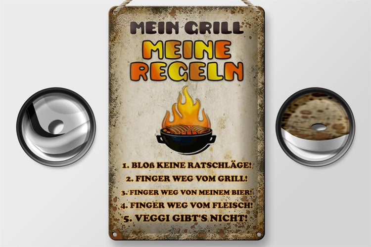 Blechschild Spruch 20x30cm Mein Grill meine Regeln Fleisch