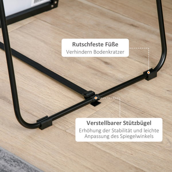 HOMCOM Standspiegel, freistehend, mit Ständer, für Schlafzimmer, Flur, 50 x 161,5 cm, Alu, Schwarz