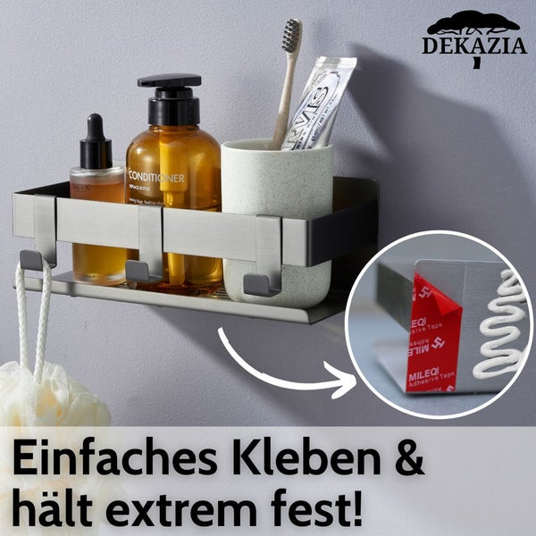 DEKAZIA Duschablage ohne Bohren grau | Duschregal ohne Bohren Duschkorb ohne Bohren Badregal ohne Bohren Duschablage grau Shampoo Halterung für Dusche Aufbewahrung Badezimmer Regal ohne Bohren