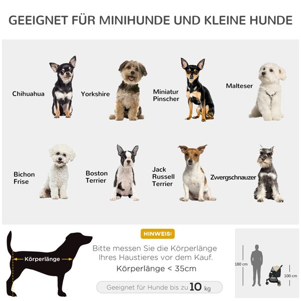 PawHut 2 in 1 Hundewagen Hundebuggy mit Regenschutz klappbar für Hunde & Katzen bis 10 kg Katzenbuggy mit Kissen Netzfenstern Türen Aufbewahrungskorb Katzenwagen Buggy Khaki