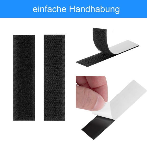 Selbstklebendes Klettband mit einfacher Handhabung zur Befestigung verschiedener Gegenstände.