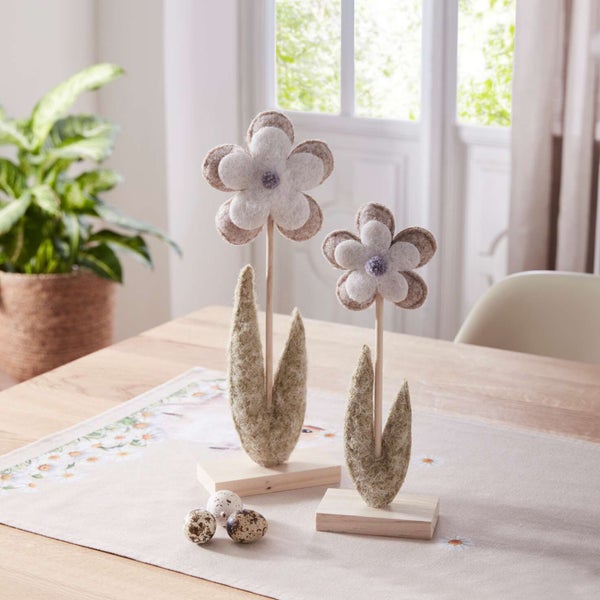FRANK FLECHTWAREN | Dekoblume Soft, 2er Set, FILZ AUS PET, HOLZ, 9 x 5 x 27 cm, 11,5 x 5 x 31 cm