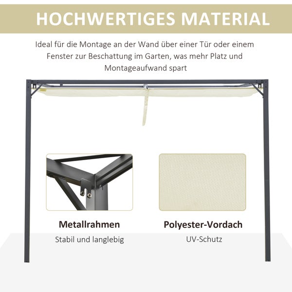Outsunny Pergola, mit Stoffdach, wetterfest, 3 x 3 m, Metall, Polyester, Cremeweiß