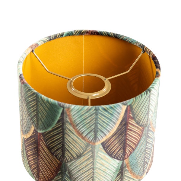 Samtlampenschirm mit Blattdesign und goldener Innenseite 18/18/14