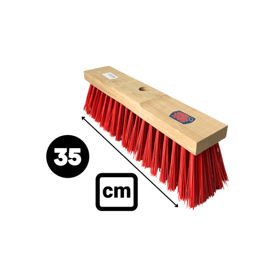 Kehrbesen mit Holzkorpus und Borsten, 35 cm breit