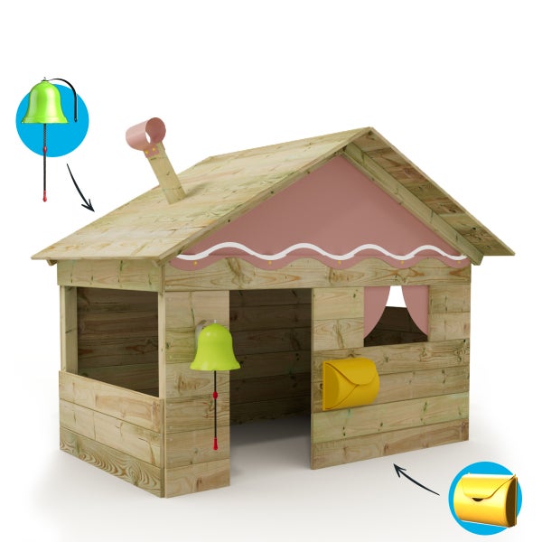 WICKEY Kinder Spielhaus Hostel mit Holzdach und Fenster  - pastellpink