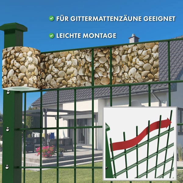 FLOORDIREKT PVC Sichtschutzstreifen 19 cm x 35 m für Gartenzäune Blickdicht Kies-Optik