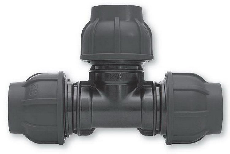 PE-T-Stück 32 mm Klemmverbinder für Wasserleitungen.