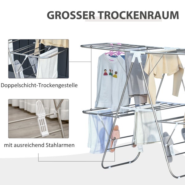 Großer Wäscheständer mit mehreren Ebenen und Stahlarmen