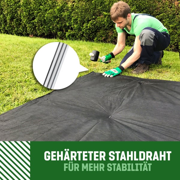 GardenGloss Anti-Rost Erdanker aus Stahl (250 Stück) - Stabile Heringe / Bodenanker für Unkrautvlies, Gartenvlies, Zaun & Camping - Metallheringe 150 MM Lang, 25 MM Breit, Ø 3 MM