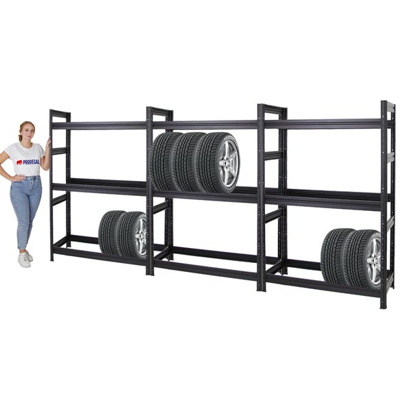 PROREGAL Mega Deal 3x Reifenregal Dino HxBxT 180 x 120 x 50 cm Fachlast 150 kg bis zu 36 Reifen Schwarz