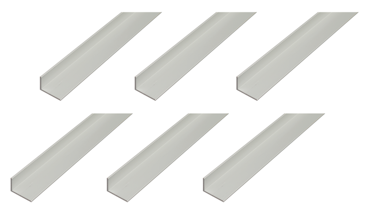 Set aus sechs Aluminium Winkelprofilen zur Verwendung im Heimwerkerbereich