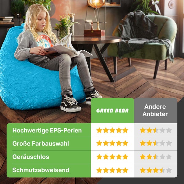 Green Bean Plüsch Sitzsack 45x45x60cm - Indoor Sitzkissen mit 120L EPS Perlen Füllung Kuschelig Waschbar - Bean Bag Bodenkissen Lounge Chair Sitzhocker - Hellblau