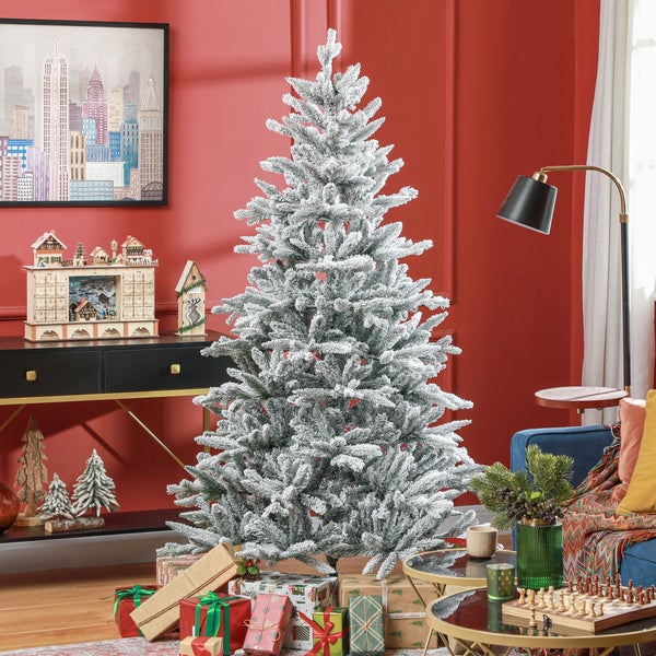 HOMCOM Künstlicher Weihnachtsbaum, 180 cm Christbaum mit 994 Spitzen, Kunstschnee, klappbar Metallständer, für Weihnachten Deko, Grün