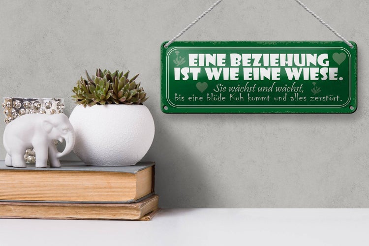 Blechschild Spruch 27x10cm Beziehung wie Wiese wächst bis Dekoration