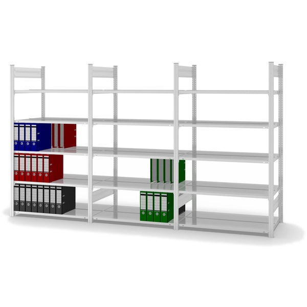 PROREGAL Aktenregal Stecksystem T-Profil Grundregal HxBxT 175 x 100 x 60 cm 5 Ebenen Fachlast 90 kg Beidseitig Nutzbar Lichtgrau