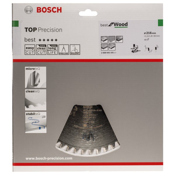 Bosch Logo Kreissägeblatt Top Precision Best for Wood, 216 mm Durchmesser