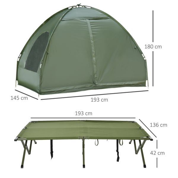 Outsunny Erhöhtes Campingbett Feldbett mit Luftmatratze Pumpe Taft Tragetasche 193 x 136 x 180 cm Gästebett belastbar bis 160 kg Extra Breit Campingliege für Erwachsene Klappbett Outdoor Grün