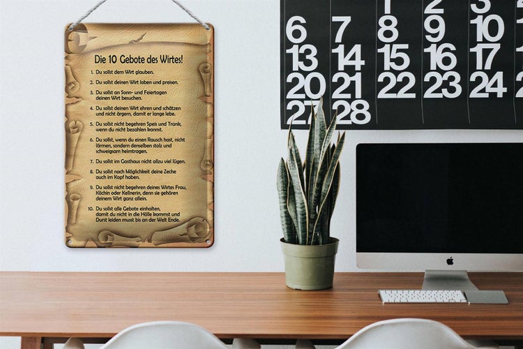 Blechschild Spruch 20x30cm die 10 Gebote des Wirtes