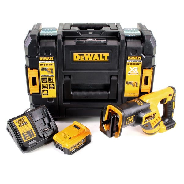DeWalt Akku-Säbelsäge mit 18 Volt Akku, Ladegerät und Transportkoffer.