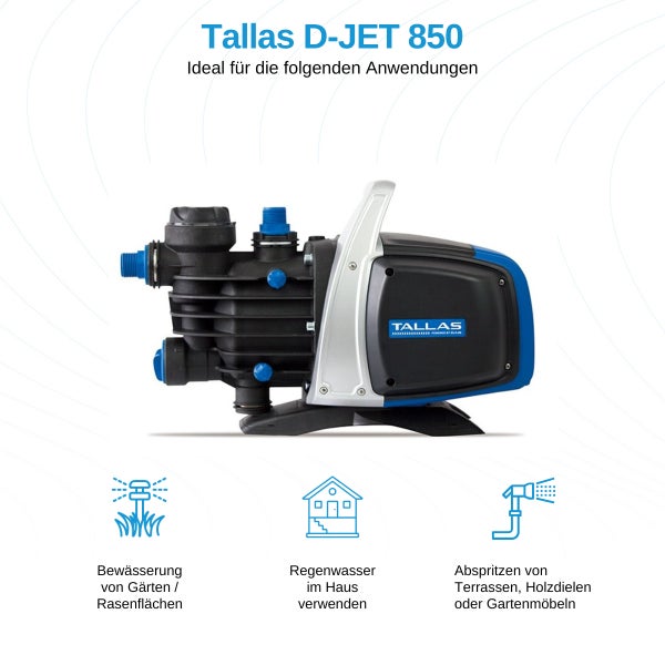 Tallas D-JET 850 Gartenpumpe zur Gartenbewässerung und Regenwassernutzung