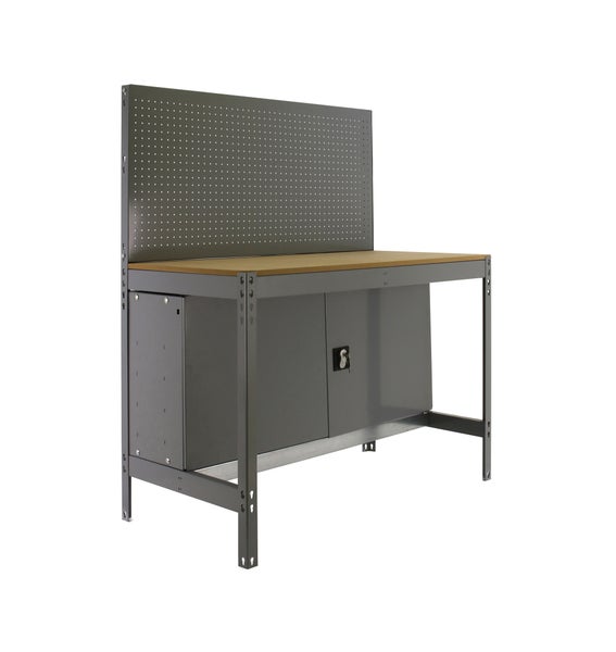 PROREGAL Werkbank Buffalo mit Werkzeugwand und Schrank HxBxT 84 x 120 x 61 cm Traglast 600 kg Verzinkt