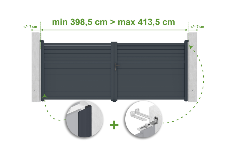 Illustration eines Gartentors mit Breitenangaben