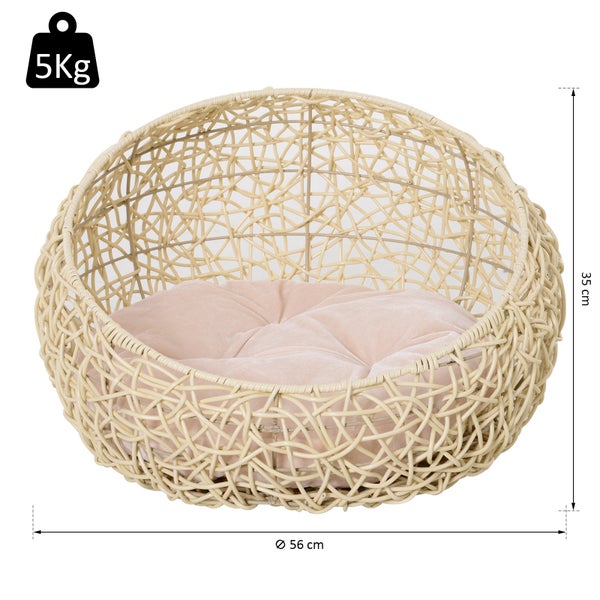 Rundes Katzenbett aus Rattan mit Kissen und einem Durchmesser von 56 cm