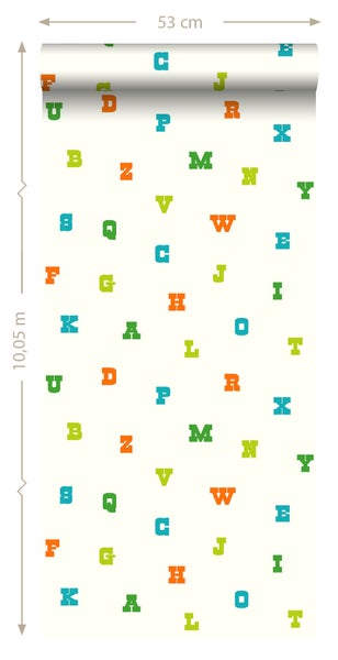 Tapetenrolle mit Buchstabenmuster, 53 cm breit und 10,05 m lang