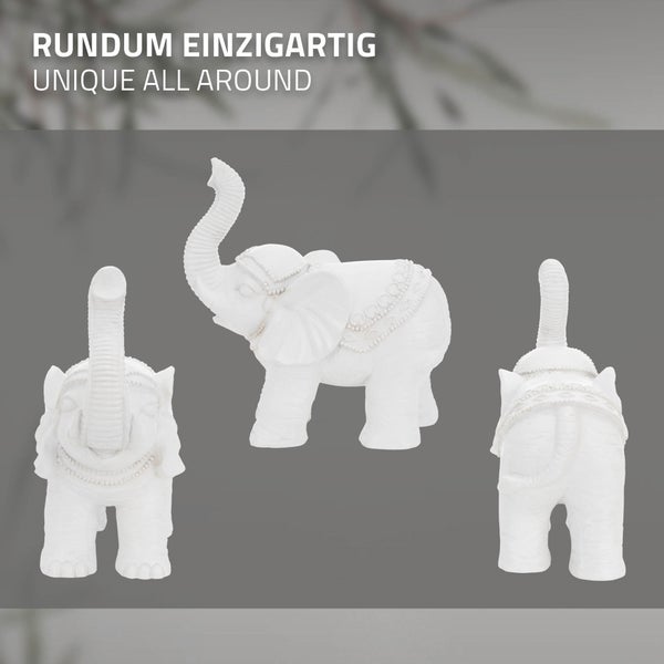 ML-Design Deko Figur Elefant Weiß 36x19x39 cm, Orientalische Finish, witterungsbeständig, für Innen & Außen, Glückselefant Statue als Geschenk, Feng Shui Skulptur, Reichtum Figur, Gartendeko Raumdeko