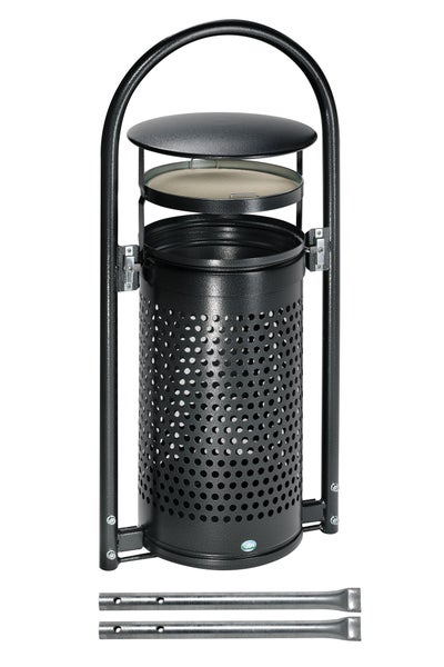 PROREGAL Abfallsammler Mit Rohrbogenständer Aschereinsatz Zum Einbetonieren 60 70 Liter HxBxT 116,5 x 58 x 38 cm Verzinkter Stahl Grau