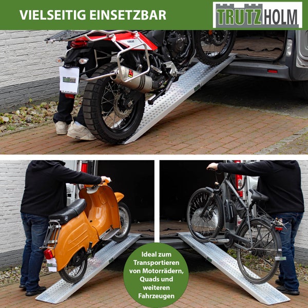 TrutzHolm Laderampe aus Aluminium mit Spanngurt zur Ladungssicherung