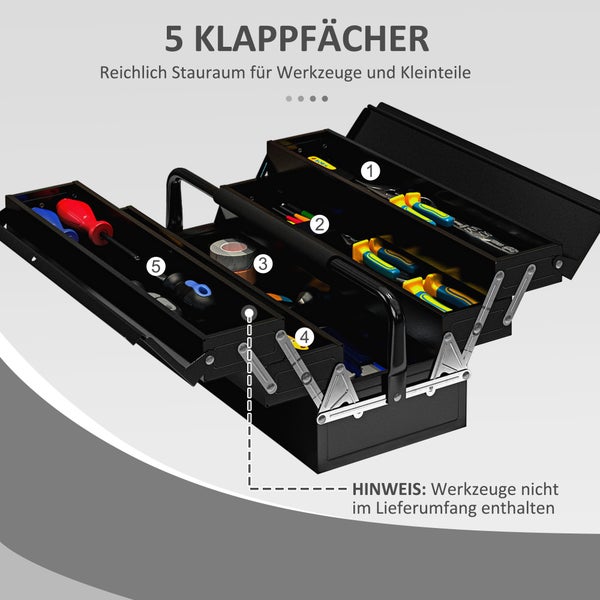 DURHAND Werkzeugkoffer Werkzeugkiste 5 Fächer aufklappbar Stahl (SPCC) Schwarz 56 x 20 x 41 cm