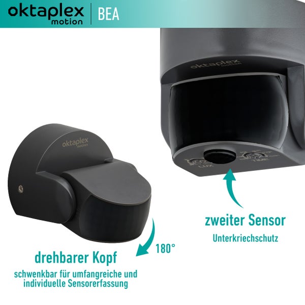 Oktaplex Bewegungsmelder Aussen IP65 anthrazit 180° schwenkbar 10m Reichweite