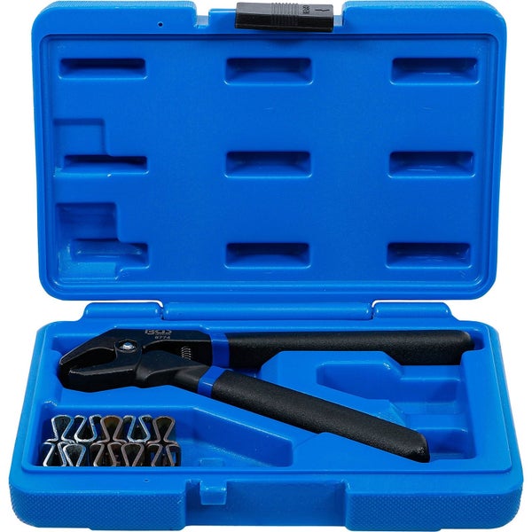 Zange mit Manschetten in einem blauen Koffer