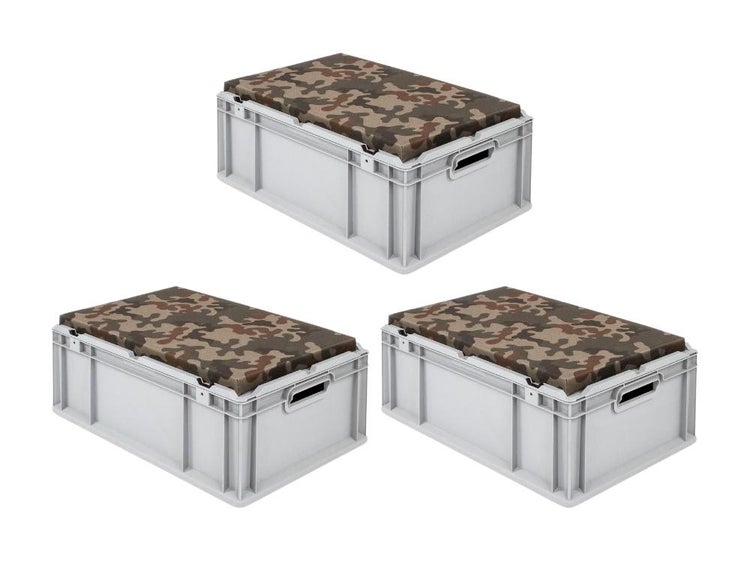 PROREGAL SparSet 3 x Eurobox NextGen Seat Box Camouflage HxBxT 26,5 x 40 x 60 cm 44 Liter Griffe Offen Eurobehälter Sitzbox Transportbox