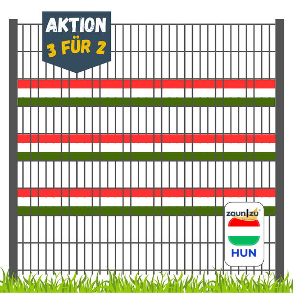 Metallzaun mit Aktion 3 für 2 und Zaun zu Logo