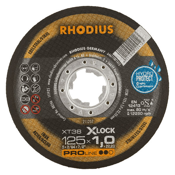 RHODIUS Trennscheibe XT38 X-LOCK, 25 Stück, 125 x 1,0 x 22,23 mm für Edelstahl, Stahl, Metall, PROline